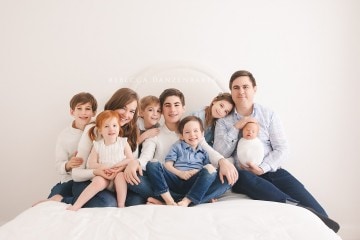 Newborn and family portrait with seven children