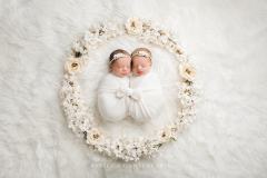 Twin newborn babies surrounded by flowers Twin newborn babies surrounded by flowers